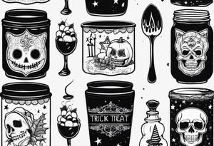 Trick or treat, 20 oz tumbler banner design, candy, minimalist, potions tattoo idea