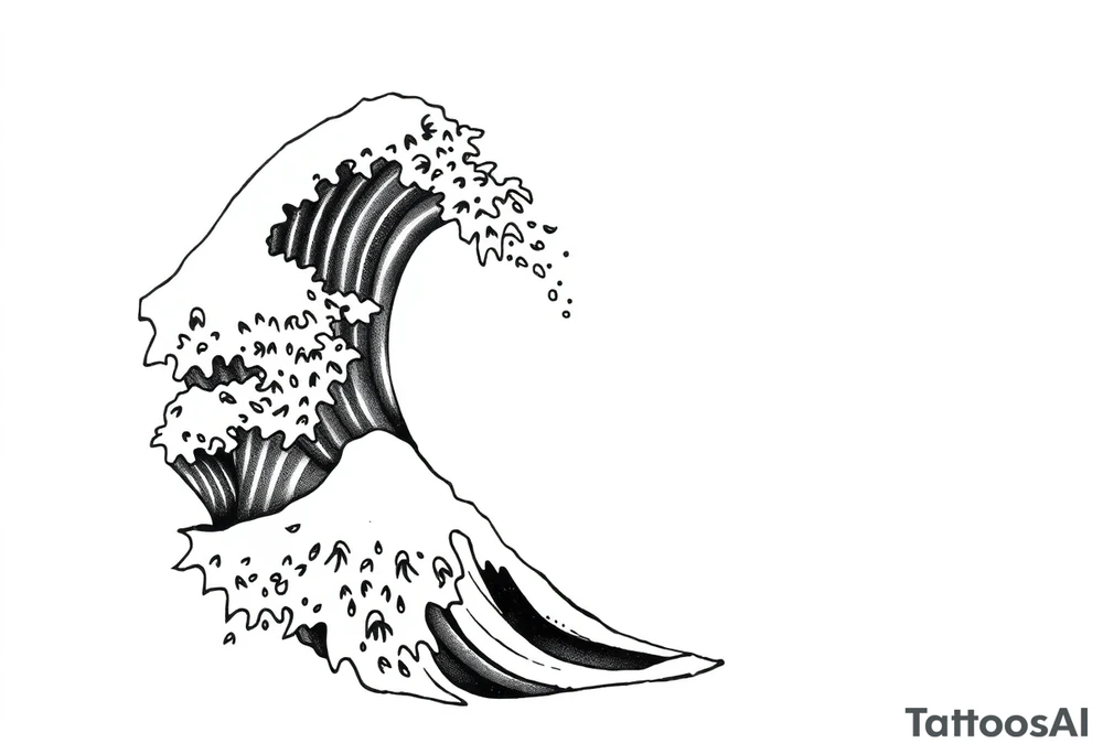Blackwork tattoo design of flowing Japanese water waves, bold lines, traditional style, minimal background, dynamic movement, vertical composition for forearm tattoo idea
