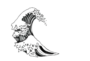 Blackwork tattoo design of flowing Japanese water waves, bold lines, traditional style, minimal background, dynamic movement, vertical composition for forearm tattoo idea