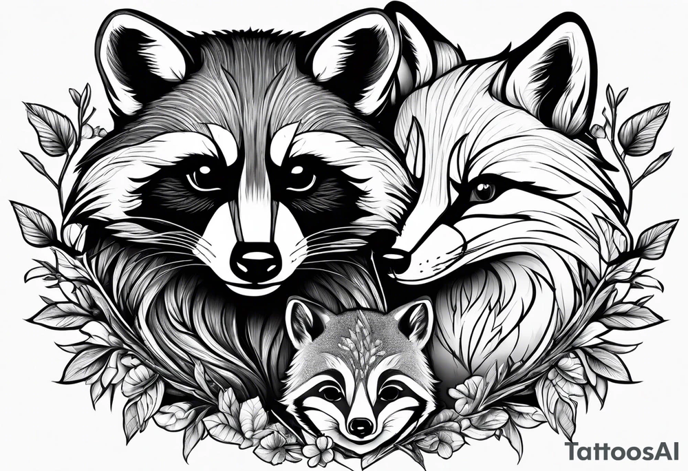 Raccoon and fox playing together tattoo idea