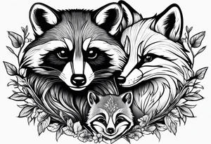 Raccoon and fox playing together tattoo idea
