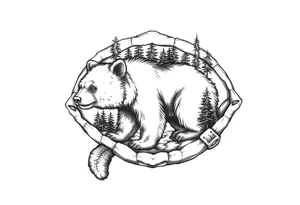 a bear in the forest inside a sea turtle shell tattoo idea