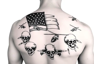 American Flag, helicopters, bullets, skulls tattoo idea