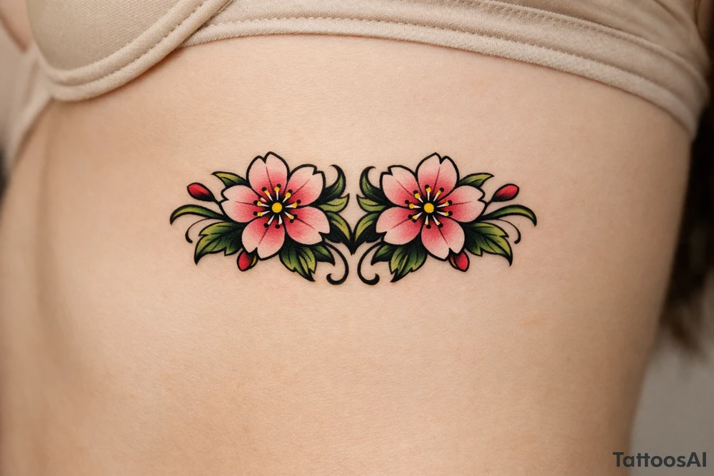 Two Cherry blossoms , symmetrical tattoo idea