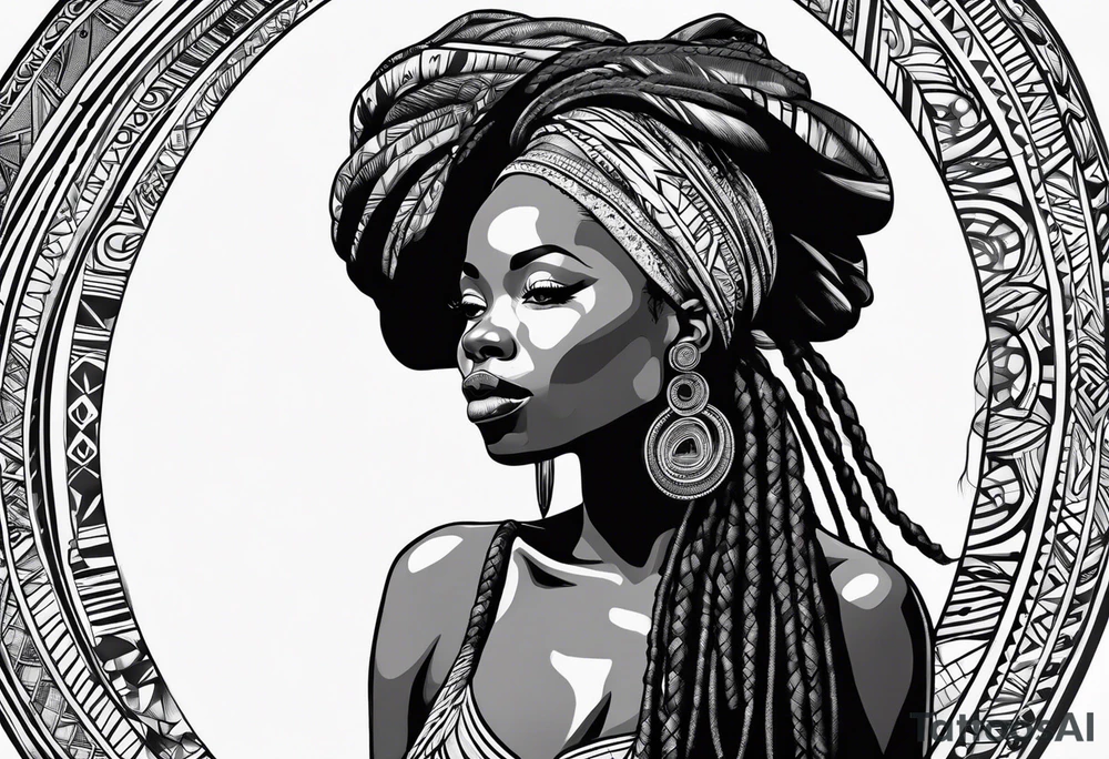 African tribal woman with locs tattoo idea