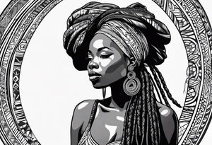 African tribal woman with locs tattoo idea