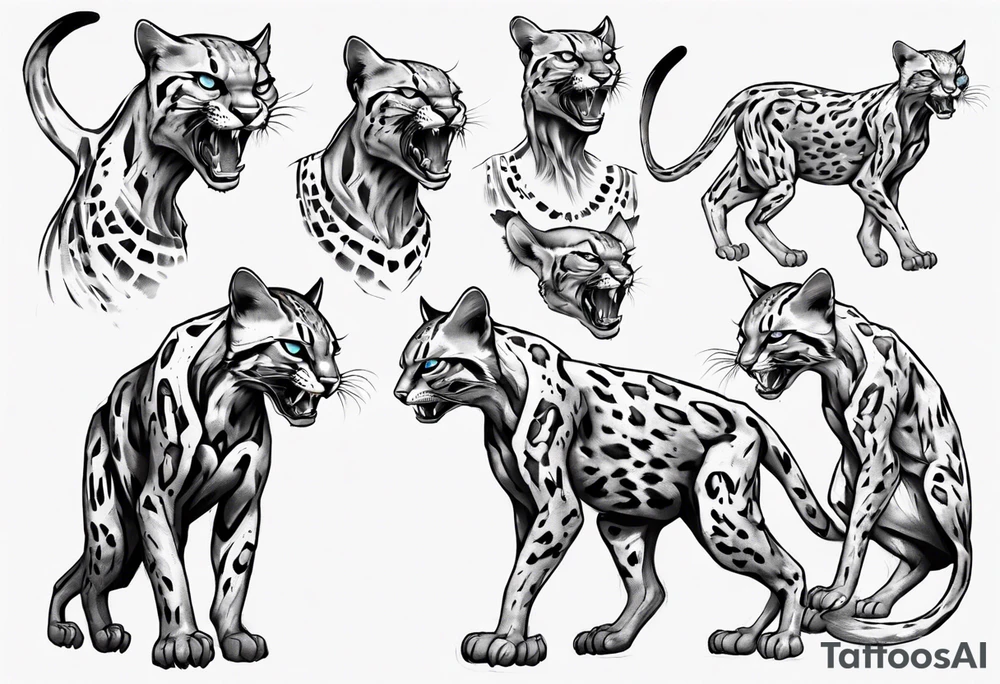 cybernetic ocelot full body roar tattoo idea