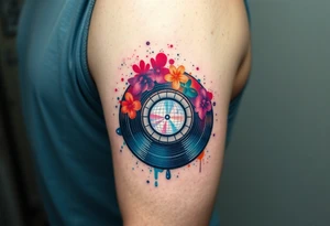 vinyl record and disco ball tattoo idea