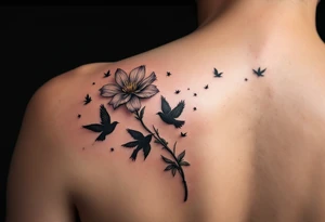 A wood violet blowing in the wind with pedals floating away turning into birds tattoo idea