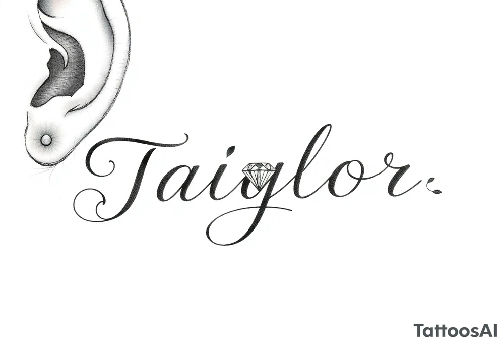 The name Taiylor spelled horizontal with the O as a diamond ring behind the ear tattoo tattoo idea