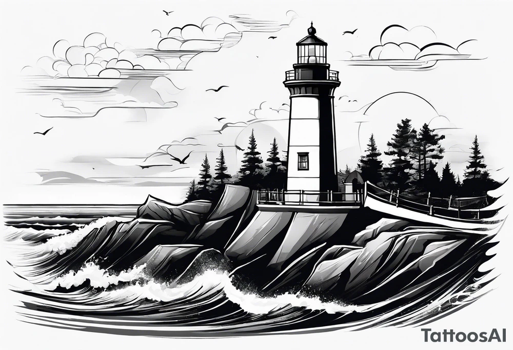 maritime lighthouse partially hidden by its 2 large fixed sails. tattoo idea maritime lighthouse partially hidden by its 2 large fixed sails. tattoo idea