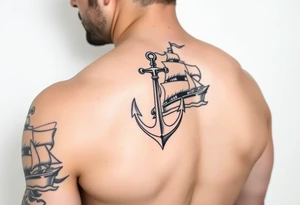 bold man with anchor and yacht
put on arm tattoo idea