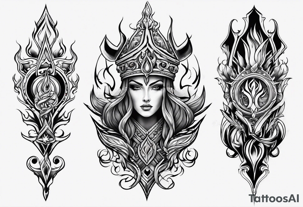 trident in flame tattoo idea