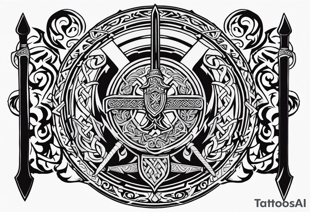 Valhalla viking gods shield hatchet sword tattoo idea