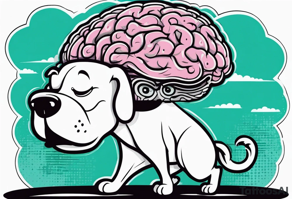 Human walking a brain like a dog tattoo idea