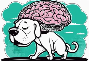 Human walking a brain like a dog tattoo idea