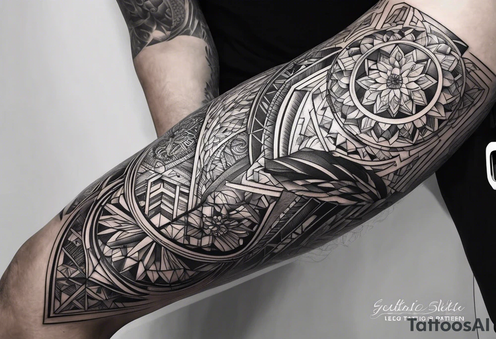 geometric pattern full leg and butt sleeve male tattoo idea