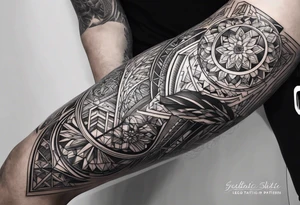 geometric pattern full leg and butt sleeve male tattoo idea