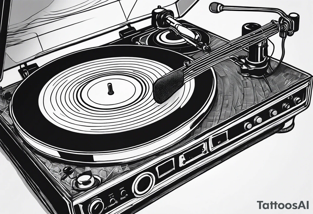 Recordplayer finline art minimalistic 2D only one line tattoo idea