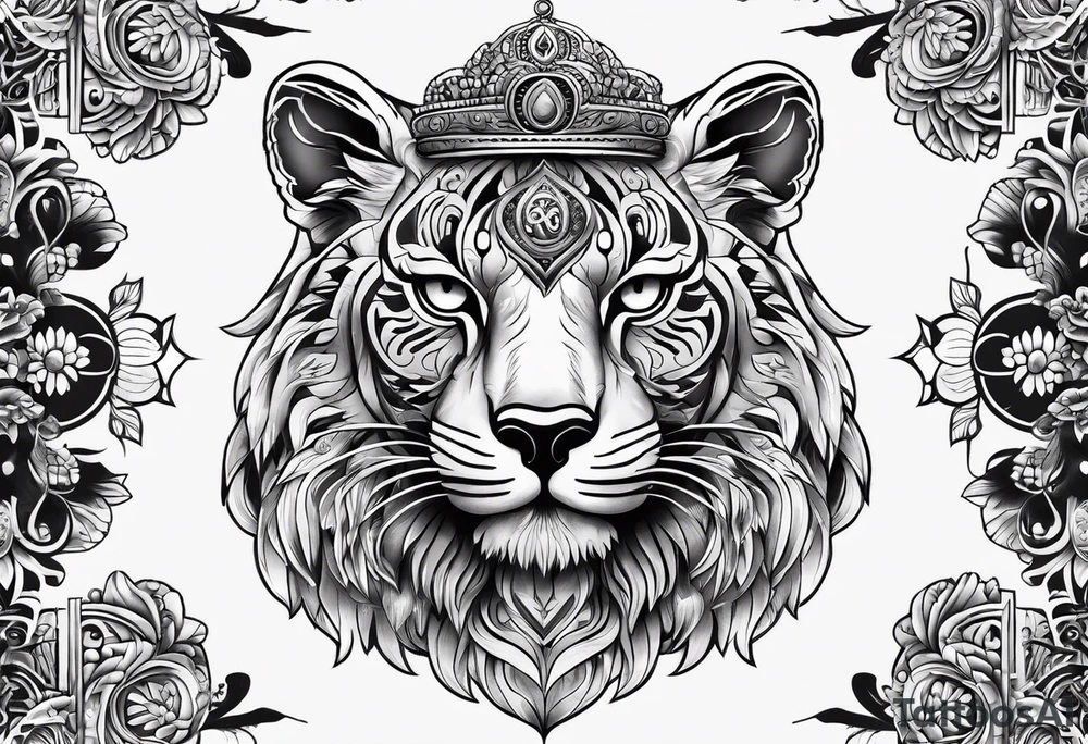 Hamsa with tiger and crane fighting inside tattoo idea