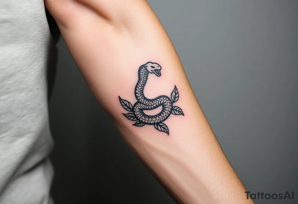 Mythical serpent wrapped in leaves tattoo idea