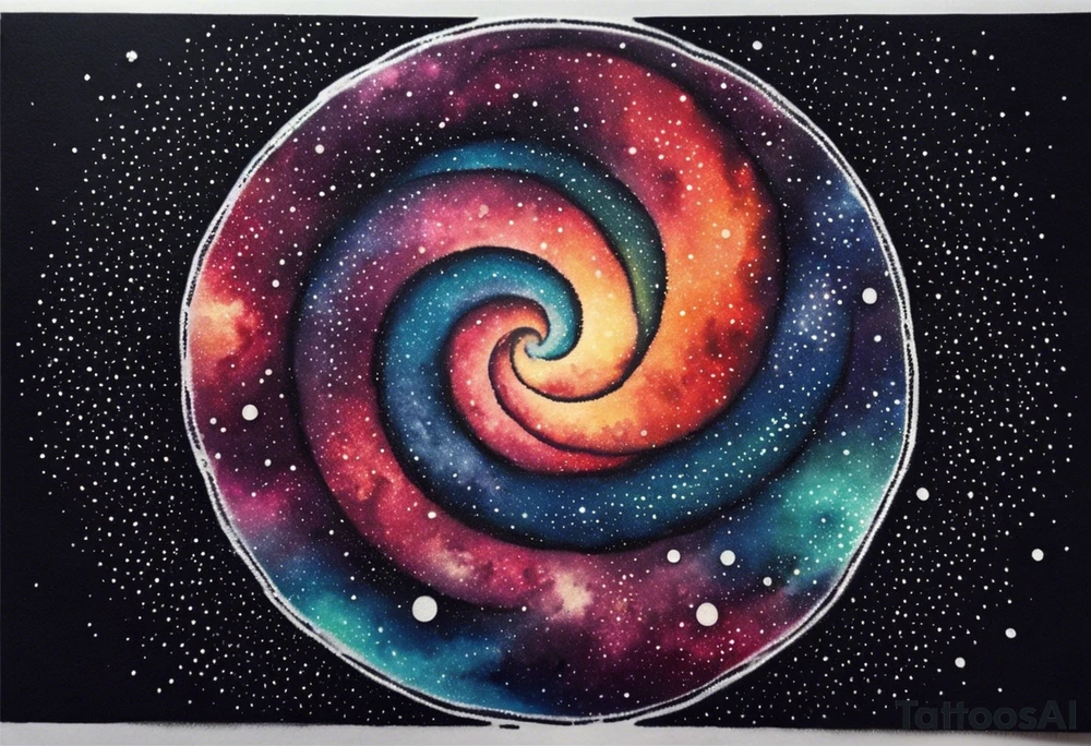 I want a spiral nebula space galaxy tattoo that's colorful and bright and cute and is nice to look at I don't want a traditional circle I want it like the ones thay look like an s shape and this tattoo will be on my left buttcheek and light colors I want more spread and less circle tattoo idea