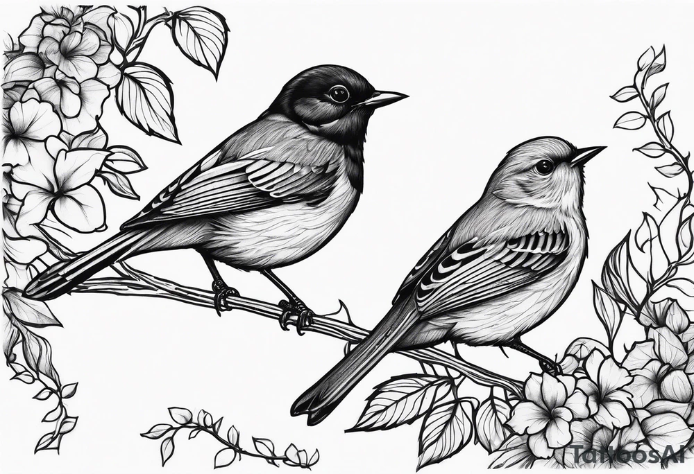Small birds and vines going up tattoo idea