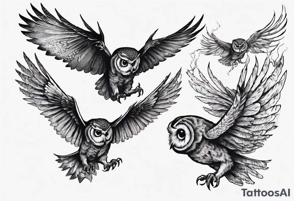 Demonic Owl Flying Attack. tattoo idea