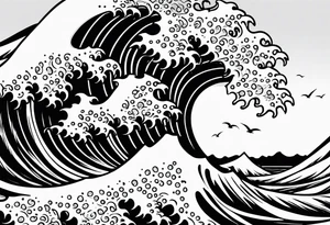 Simple ocean wave inside of a square with sun inside as well tattoo idea