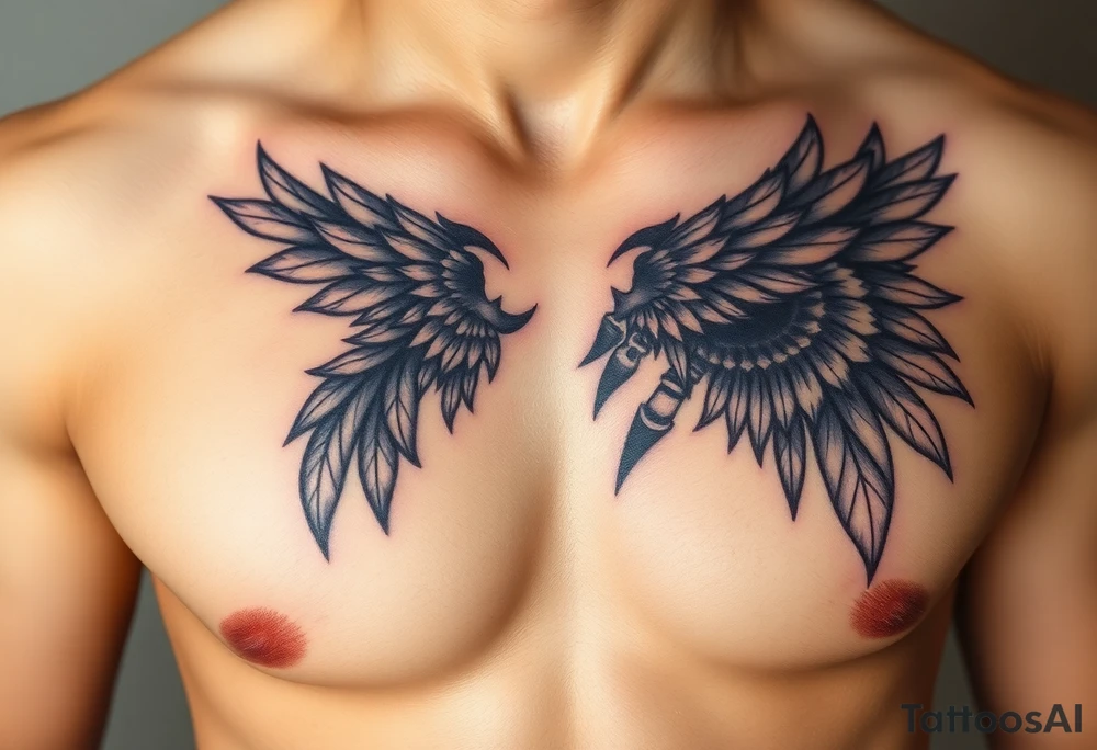 Indian chest color male left peck tattoo idea