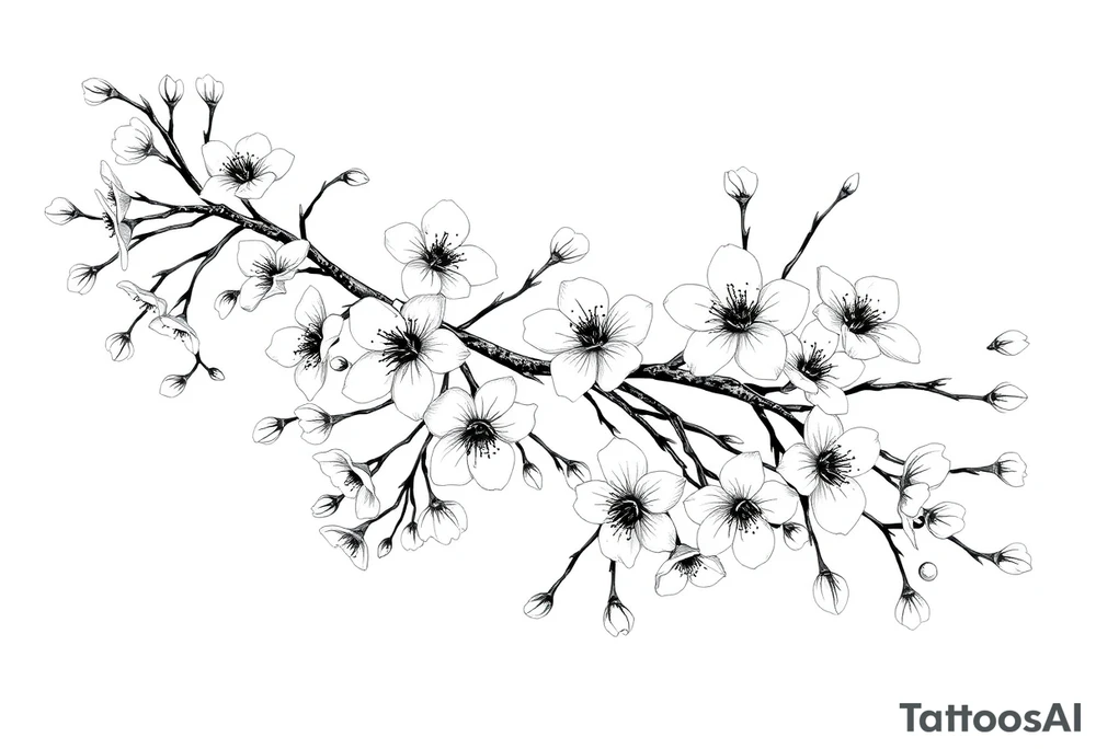 delicate cherry blossoms swirling in spring breeze with petals tattoo idea