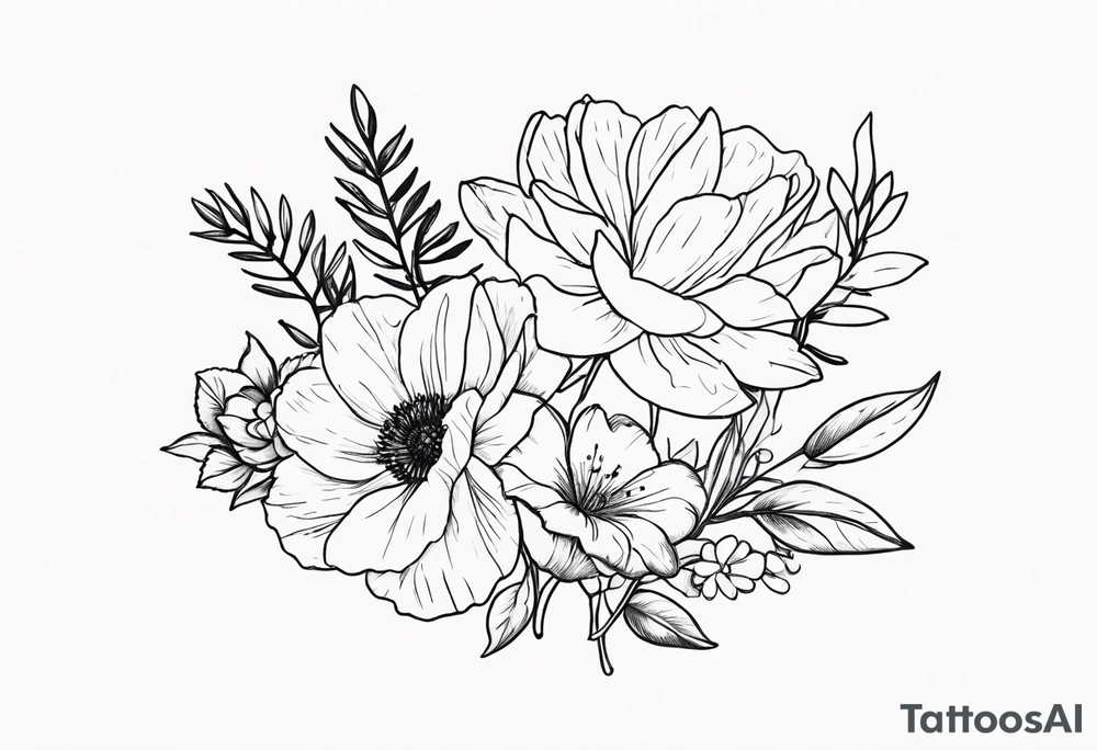 November birth flower and July birth flower in a bouquet small tattoo idea
