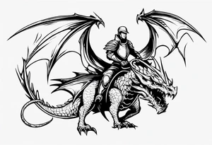 a simple wyvern with a dragon rider human in dragon armor tattoo idea