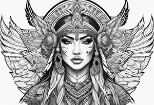 valkrye, kali, pirate, goddess, native american, lotus, zen, left side face, chest, wing tattoo idea