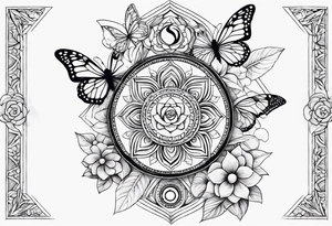 7 chakras sleeve with butterflies and flowers tattoo idea