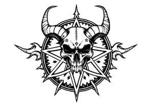 Baphomet skull over a pentagram surrounded by jagged flowing lines tattoo idea