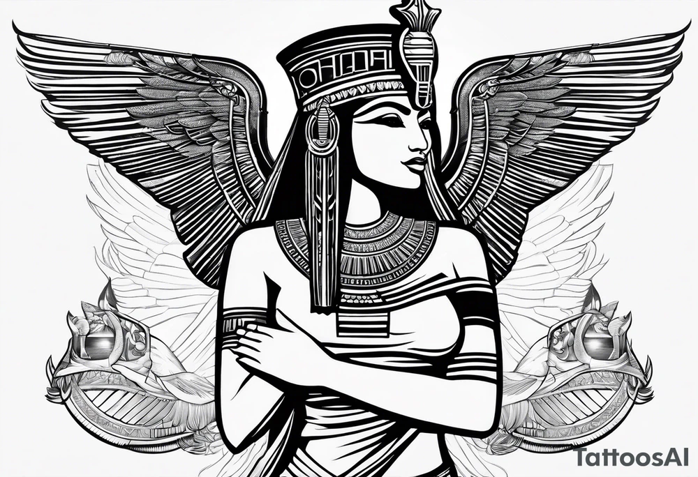 black and white Egyptian goddess Isis tattoo idea