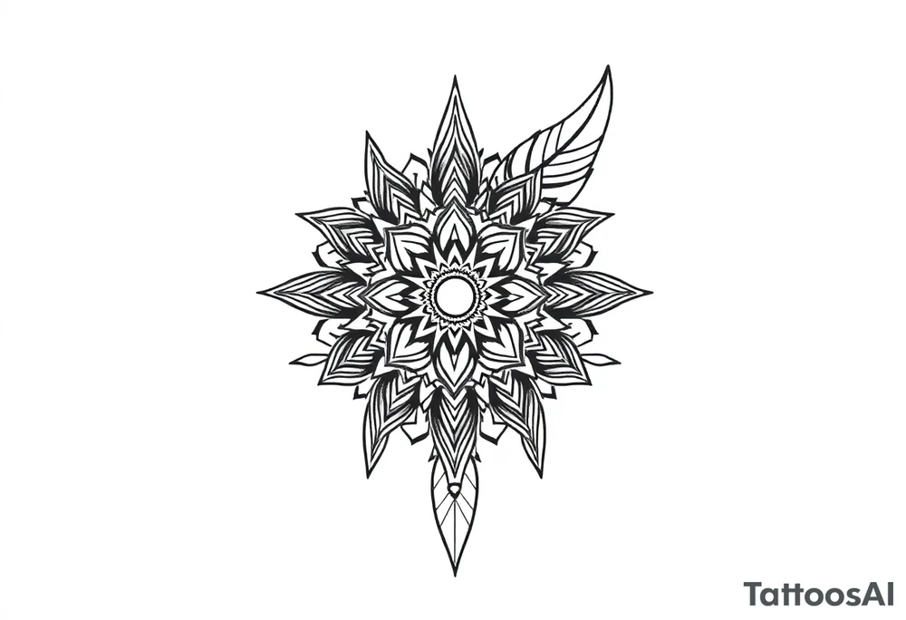 spiritual bold line feather indian mandala shaman tattoo idea