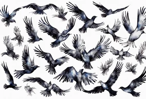 a flock of birds flying into the distance leaving feathers behind tattoo idea
