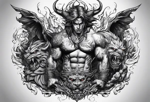 man fighting  demons tattoo idea