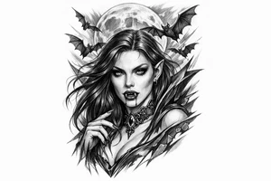 female vampire,bats,moon. tattoo idea