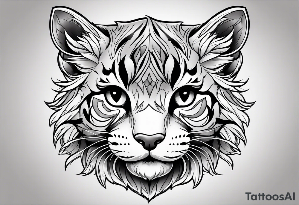 Young wildCat cub blank background tattoo idea