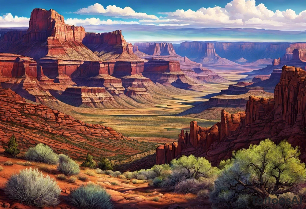renaissance style Colorado plateau and valley with great vastness tattoo idea