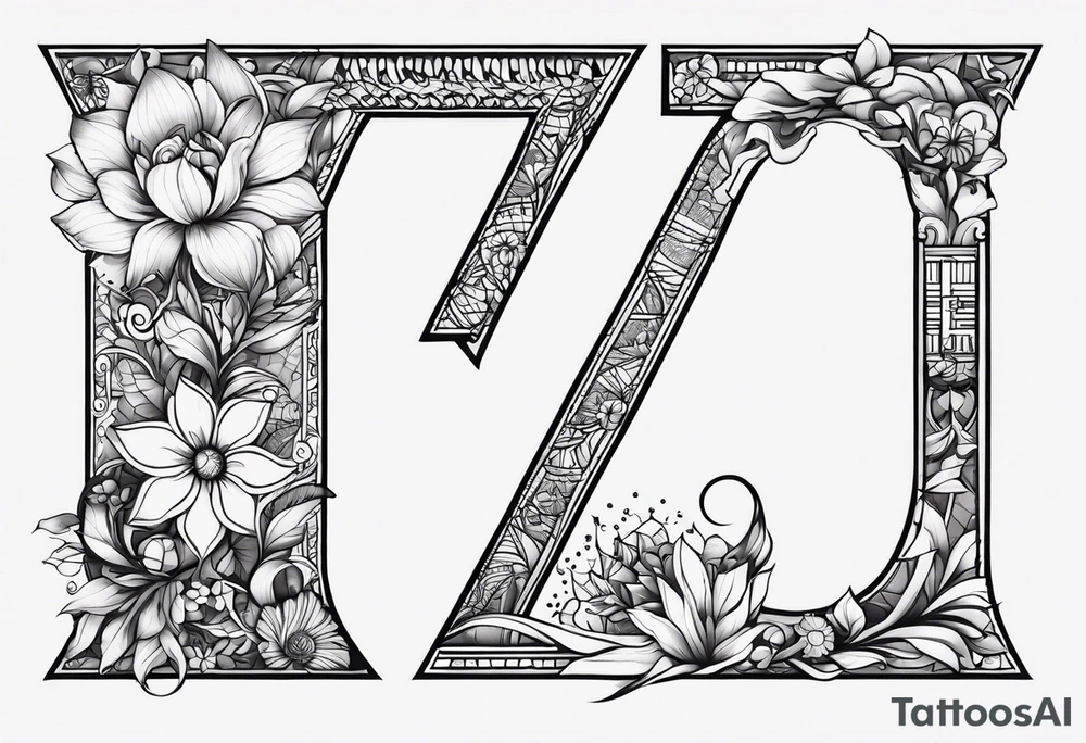 a tattoo in the shape of the number 7 which include the month December and the year 2024 as well as flower for the month of july and september in it tattoo idea