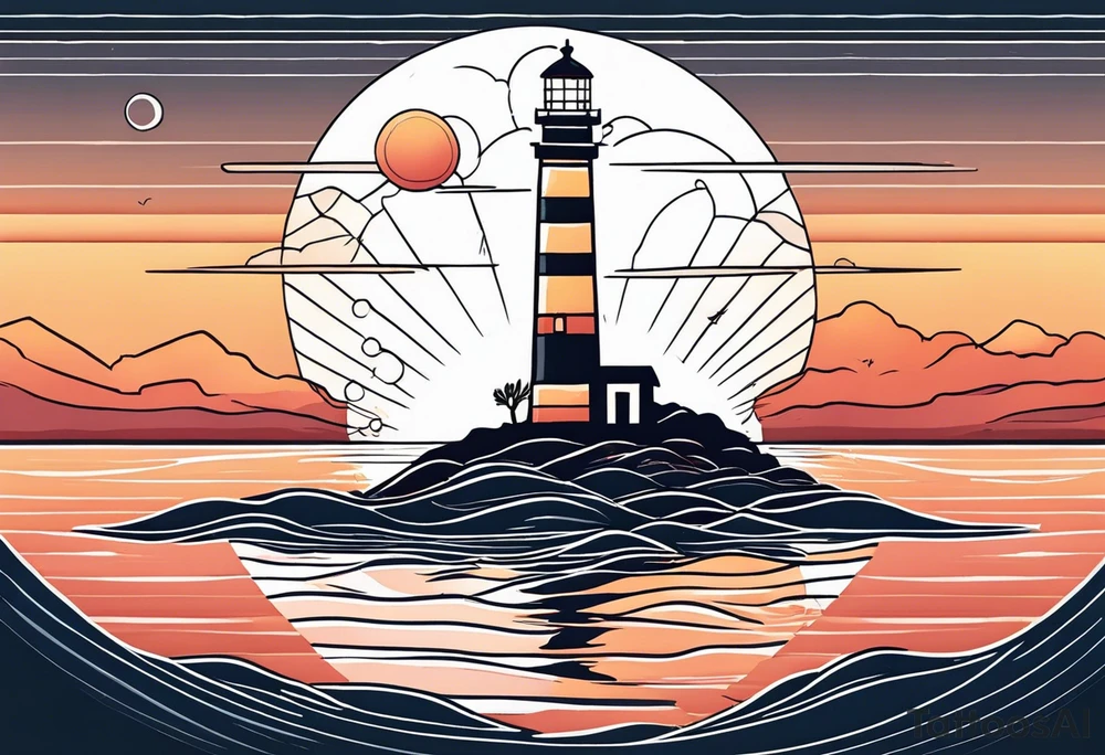 lighthouse and rough sea in a beautiful sunset geometric tattoo idea