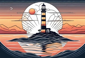 lighthouse and rough sea in a beautiful sunset geometric tattoo idea