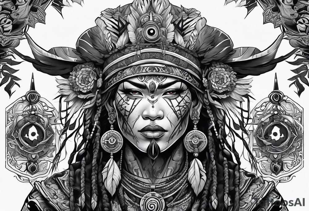 dark fantasy style shaman, witch doctor tattoo idea