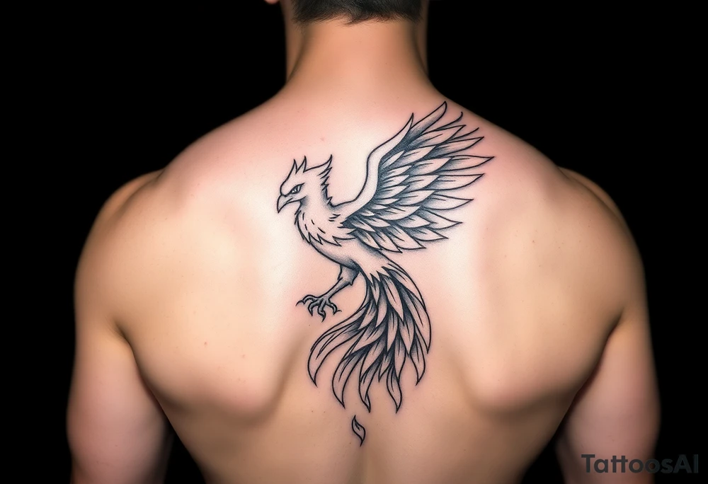 magnificent phoenix rising from golden flames with trailing embers tattoo idea