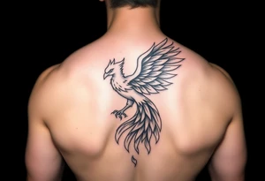 magnificent phoenix rising from golden flames with trailing embers tattoo idea