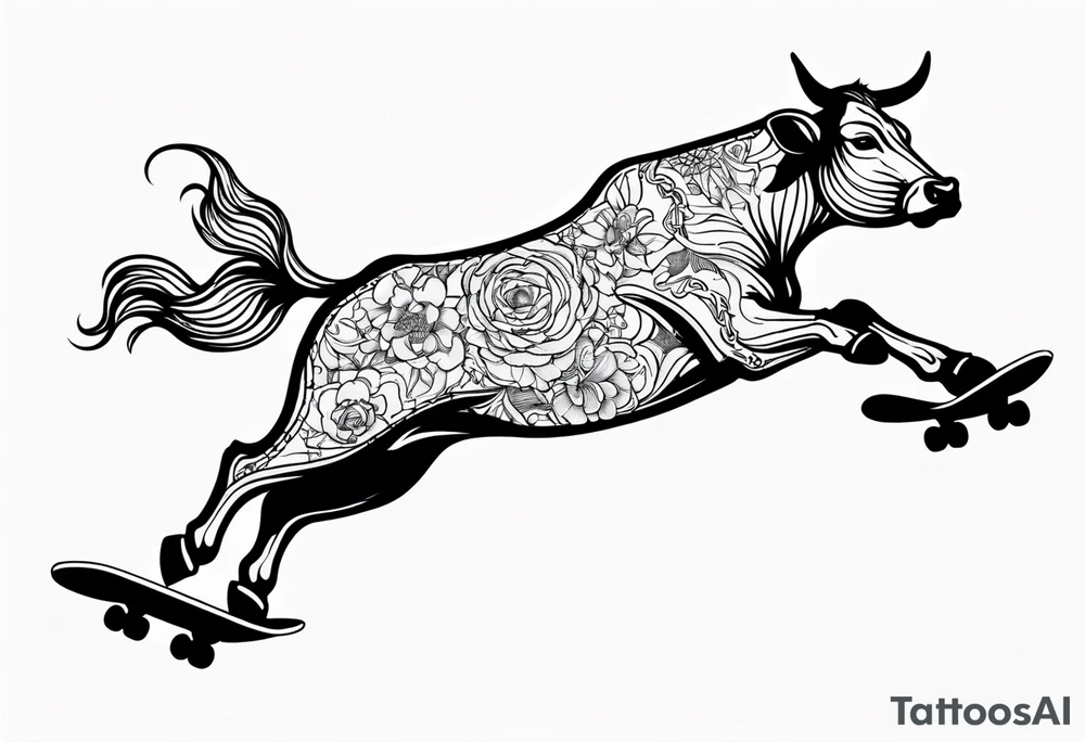 Cow riding skateboard jumping tattoo idea